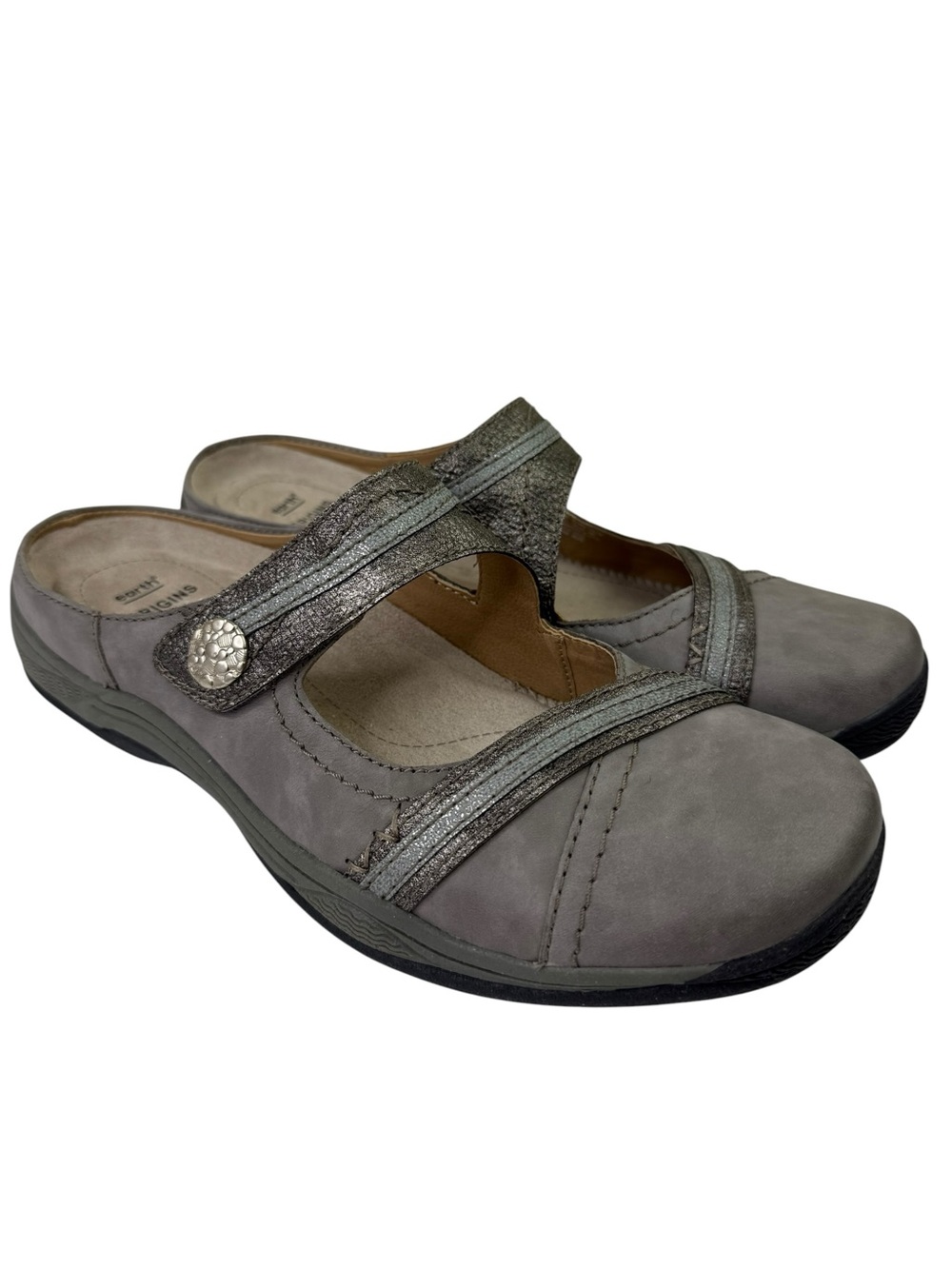 Earth Origins Clara Chloe Leather Slip-On Shoes Gray Women’s Size 9
